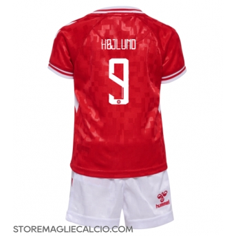 Danimarca Rasmus Hojlund #9 Maglia Gara Casa Repliche Europei 2024 Bambino